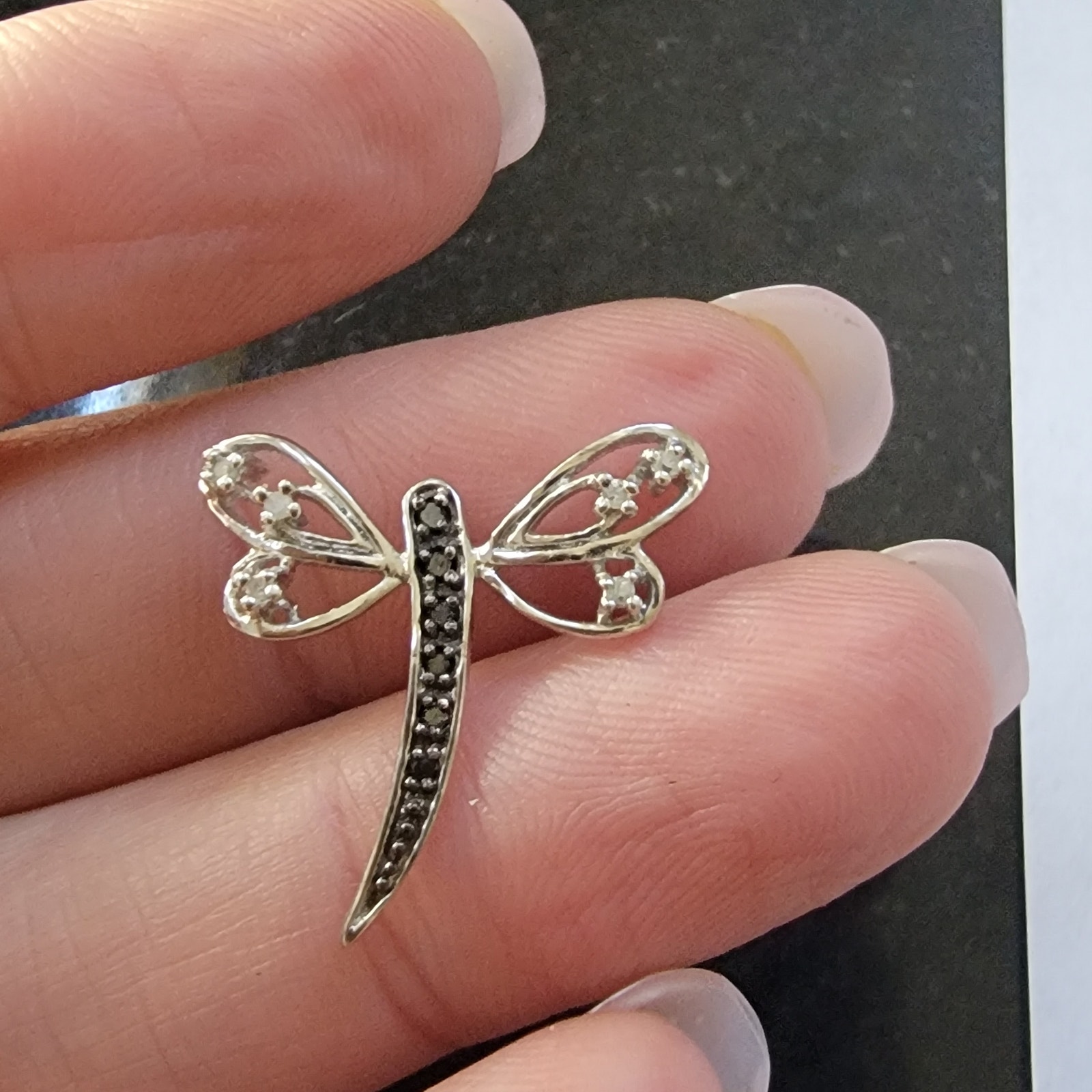 Silver Tone Dragonfly Brooch Pin Clear Rhinestones Openwork Wing Nature Gift Her 10$